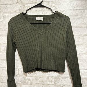 Poof! Classic Knit V-Neck Sweater in Forest Green